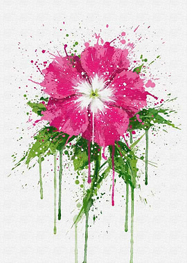 Pink Flower Watercolor Splatter Art