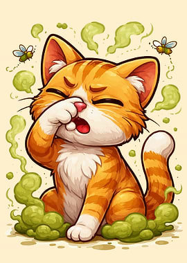Cartoon Cat Smelling Something Bad
