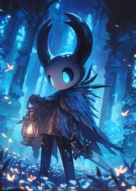 Hollow Knight in a Blue Forest