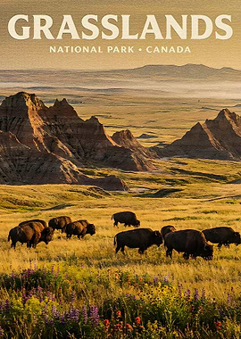 Grasslands National Park Bison Landscape