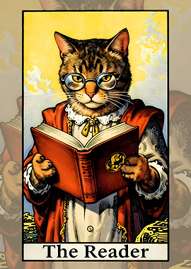 Funny Cat with a Book The Reader Tarot Card