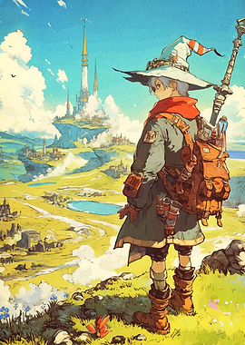 Fantasy Wizard Overlooking a Vast Landscape