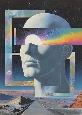 Surreal Headscape with Cosmic Elements