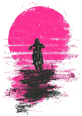 Motocross Rider Silhouette with Pink Sun