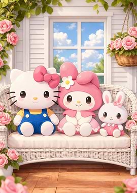 Hello Kitty and Friends on Bench