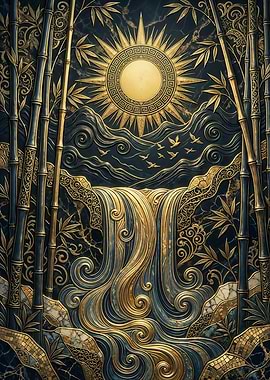 Golden Bamboo Sun Waterfall