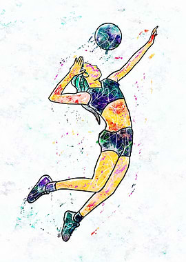 Volleyball Player in Action, Abstract Art