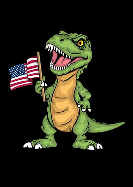 Patriotic Dinosaur With American Flag