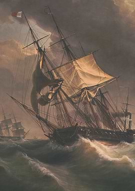 Tall ships in stormy seas painting