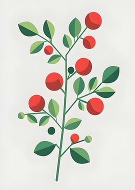 Stylized Branch with Berries and Leaves