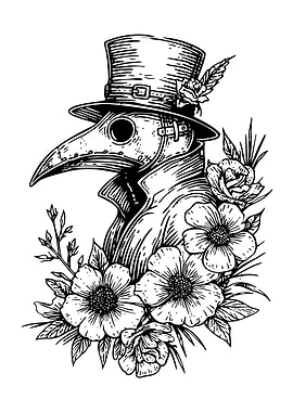 Plague Doctor with Flowers Illustration