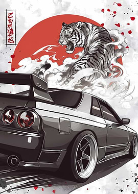 Nissan Skyline R32 with Tiger Art