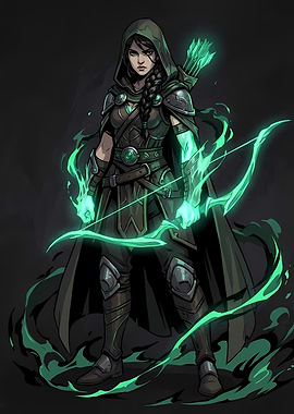 Hooded Archer with Glowing Bow