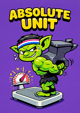 Absolute Unit Cartoon Goblin Lifting Anvil