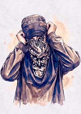 Masked Figure in Watercolor Style