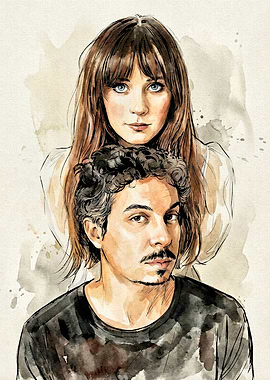 She & Him Watercolor Portrait