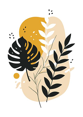 Abstract Botanical Illustration with Monstera Leaf