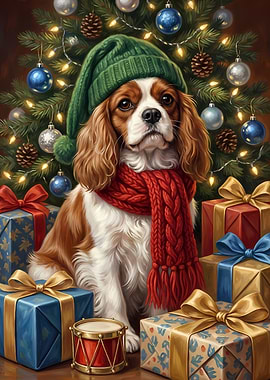 Christmas Cavalier King Charles Spaniel Portrait