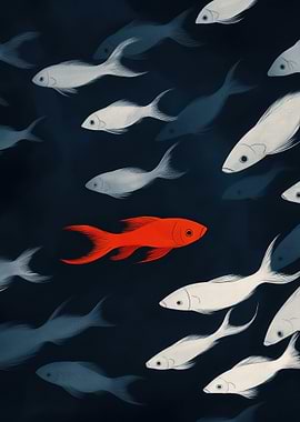 Red Fish Swimming Against the Current