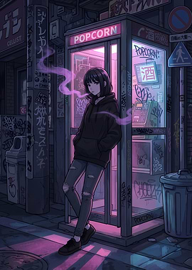 Anime Girl in Urban Nightscape