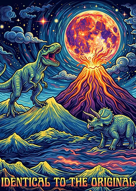Dinosaurs Under Volcanic Moon Digital Art