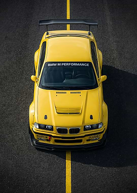 Yellow BMW M3 e36 Car Top View