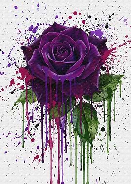 Purple Rose with Paint Splatters