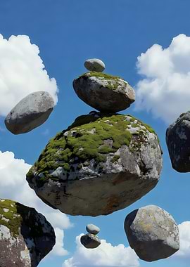 Floating Mossy Rocks in the Sky