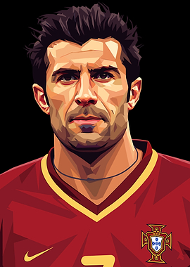 Luis Figo Portrait in Portugal Jersey