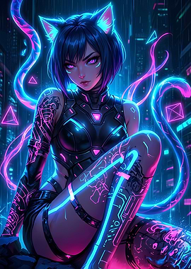 Cyberpunk Catgirl with Neon Accents
