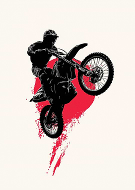 Motorcycle Stunt Silhouette with Red Accent