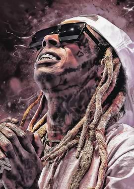 Lil Wayne Portrait with Dreadlocks and Tattoos