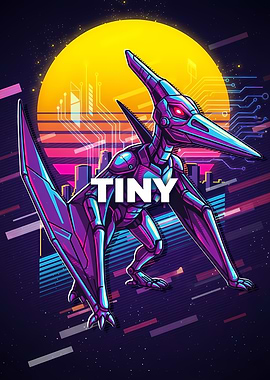 Cyberpunk Pterodactyl with Cityscape Backdrop