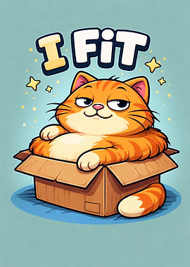 Cartoon Cat in Box - I Fit