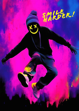 Smile Harder Neon Art Youth Motivation