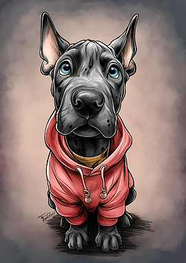 Great Dane Puppy Caricature Dog in Hoodie Digital Art
