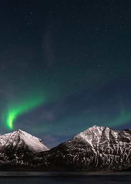Aurora Borealis over Snowy Mountains