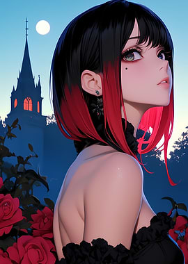 Anime Girl with Red-Tipped Hair