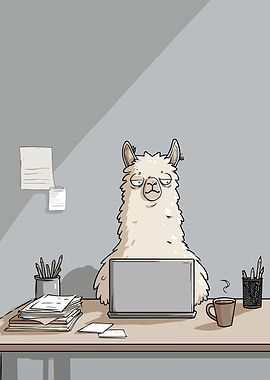 Tired Llama Working on Laptop