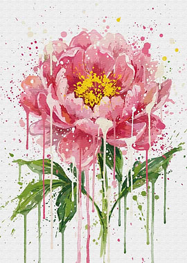 Pink Peony Watercolor Painting