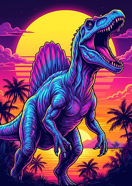 Vaporwave Dinosaur Sunset