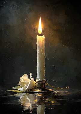 Candle and Rose Still Life Painting
