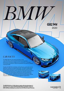 BMW G82 M4 Blue Car Poster