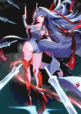 Anime Girl with Swords and Red Ribbons