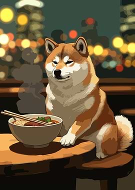 Shiba Inu with Ramen Bowl Cozy Art