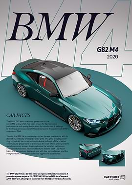 BMW G82 M4 Green Car Poster