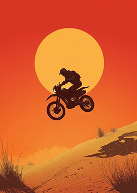 Motorcycle Jump Silhouette Desert Sunset