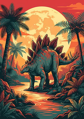 Stegosaurus in Prehistoric Landscape