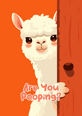Funny Llama Peeking Cartoon Illustration