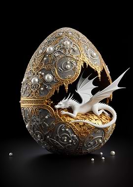 Dragon inside ornate egg